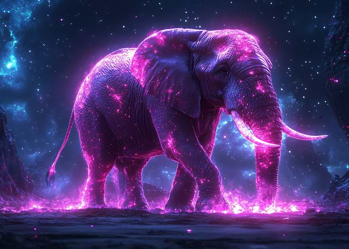 Cosmic Neon Elephant in Space
