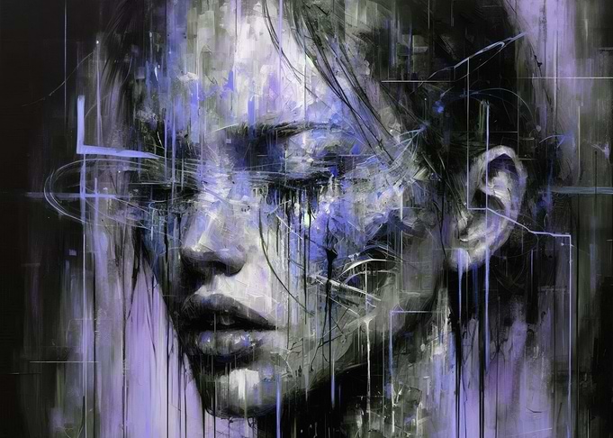 Cyberpunk Woman Portrait Abstract Glitch Wall Art