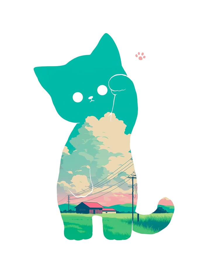 Anime Cute Cat Landscape