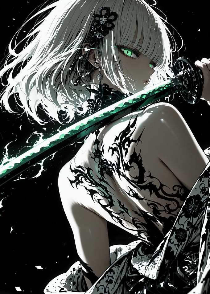 Anime Girl with Glowing Green Sword