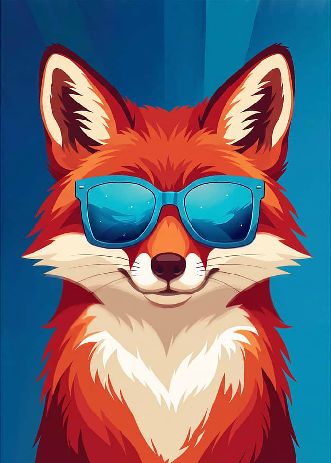 Cool Red Fox Wearing Blue Sunglasses