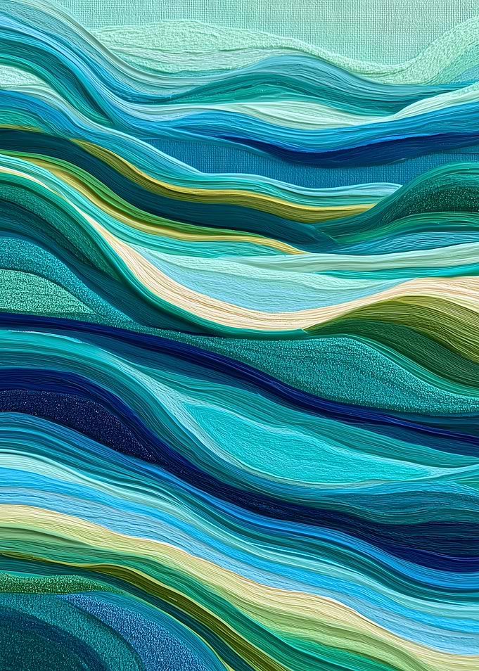 Abstract Wavy Blue and Green Layers