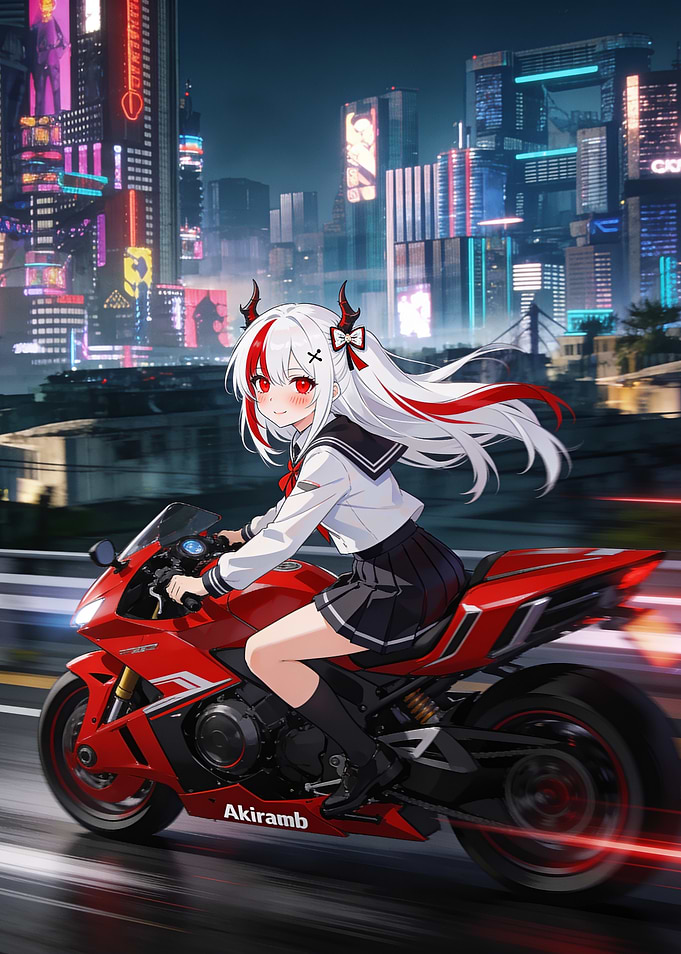 Anime Girl Riding Red Sportbike