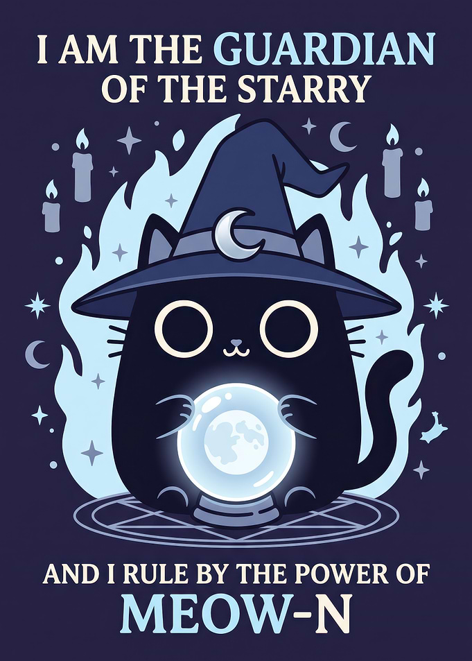 Cute Cat Wizard with Crystal Ball