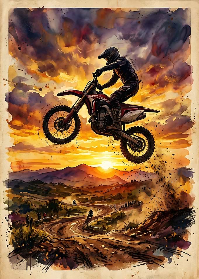 Motocross Rider Jumping at Sunset