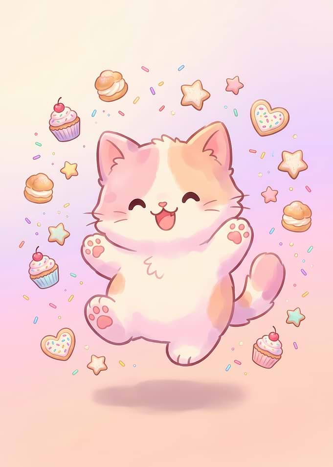 Cute Kawaii Kitten with Sweets