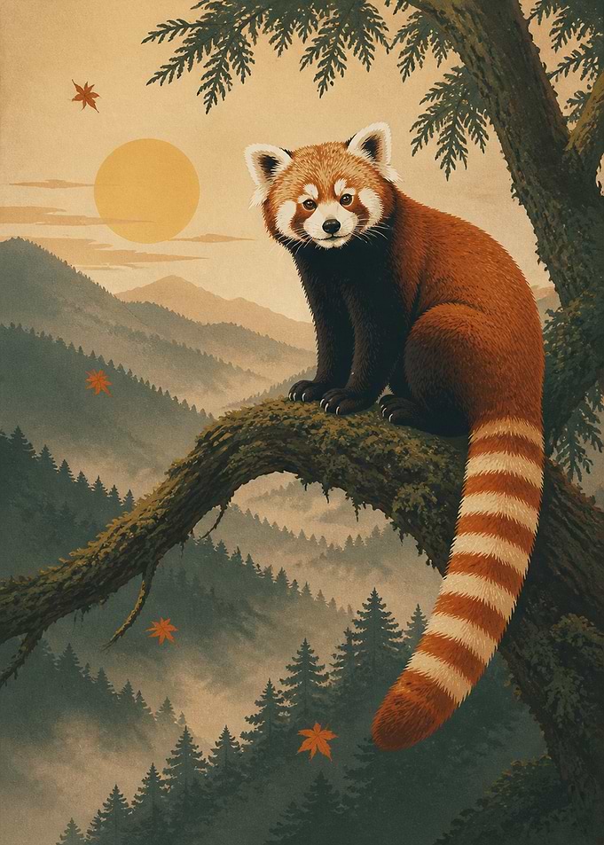 Mist Forest Red Panda Screenprint