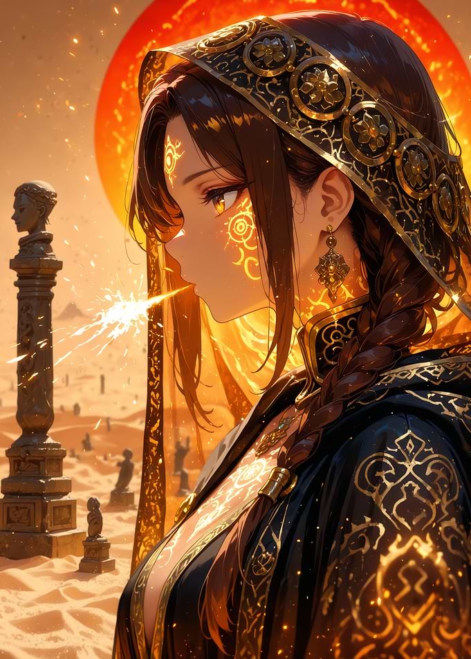 Golden Desert Priestess Anime Portrait