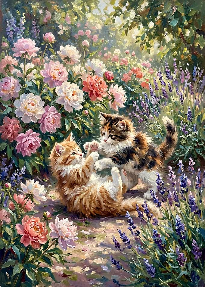 Two Kittens Playing in Garden