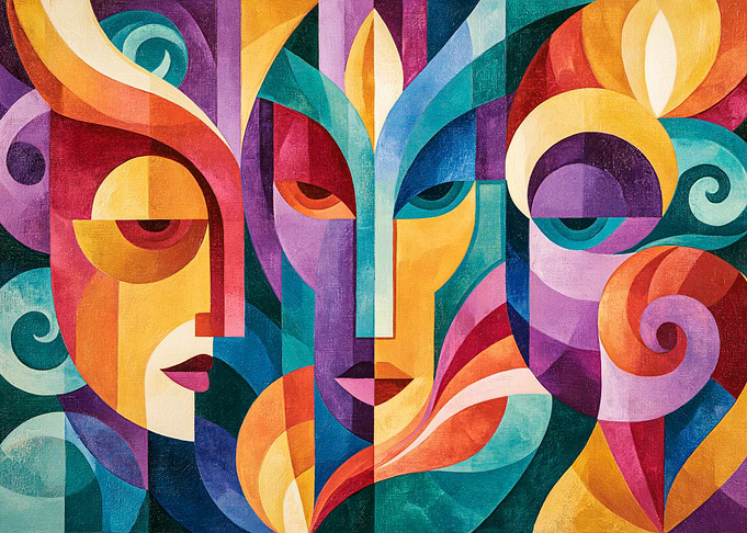 Abstract Cubist Faces Painting