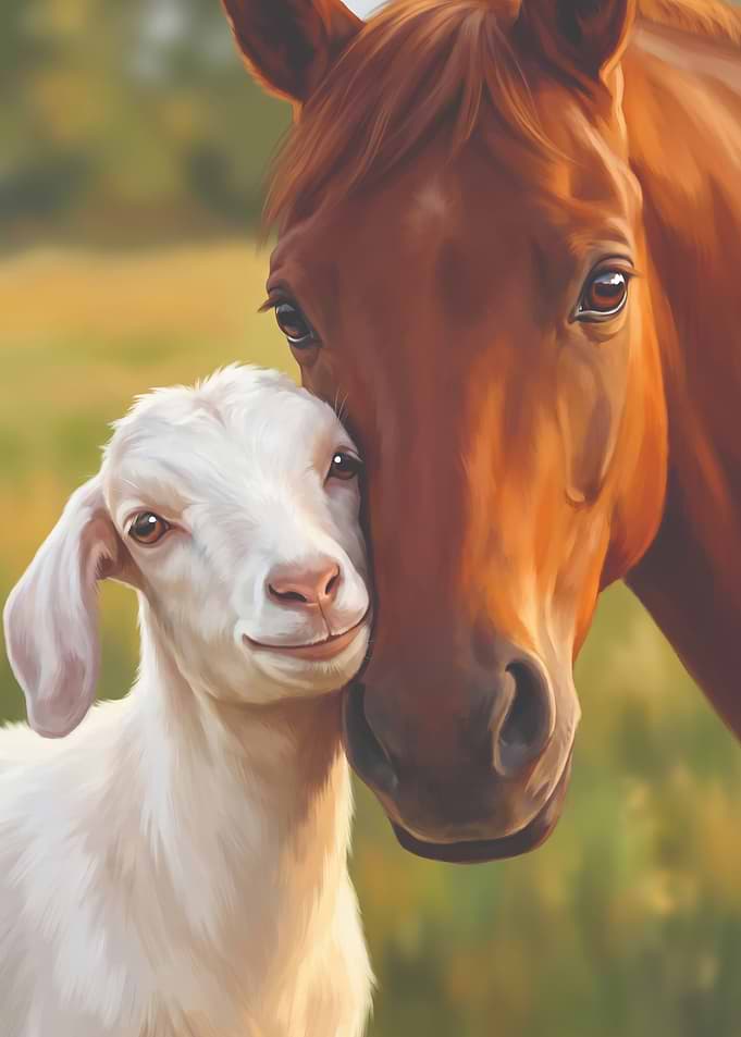 Horse and Baby Goat Friendship