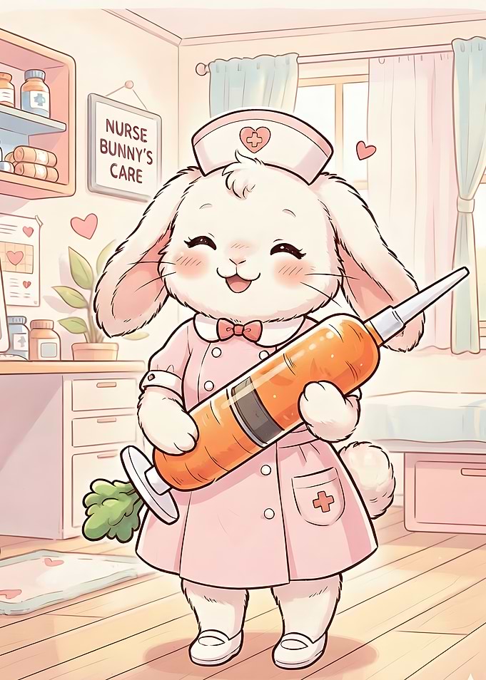 Cute Nurse Bunny with Carrot Syringe