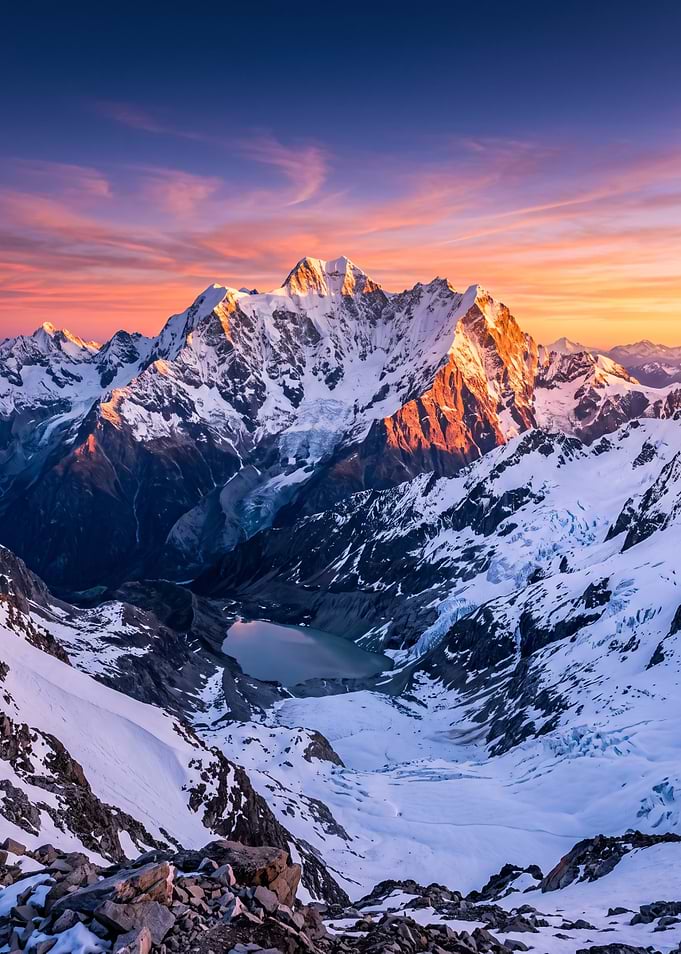 Majestic Snow-Capped Mountain Peak at Sunset