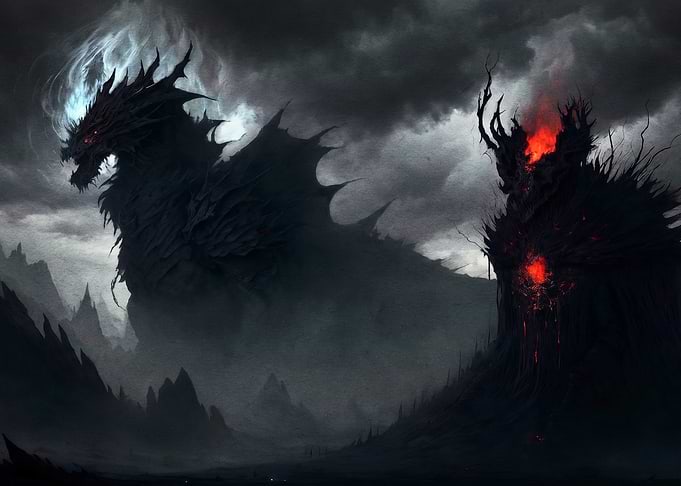 Dark Fantasy Dragon and Shadow Entity