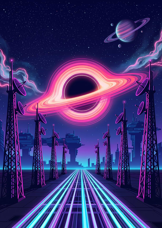 Neon Black Hole Space Station
