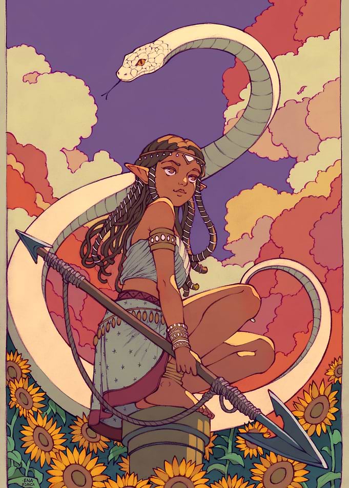 Elf Archer with Giant Snake