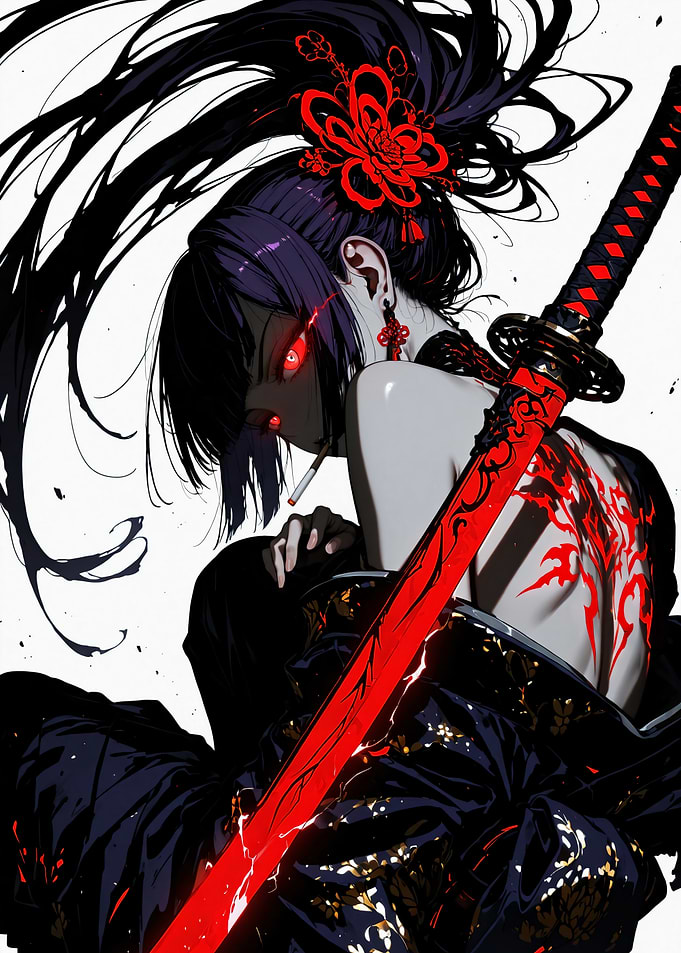 Anime Girl with Glowing Red Katana