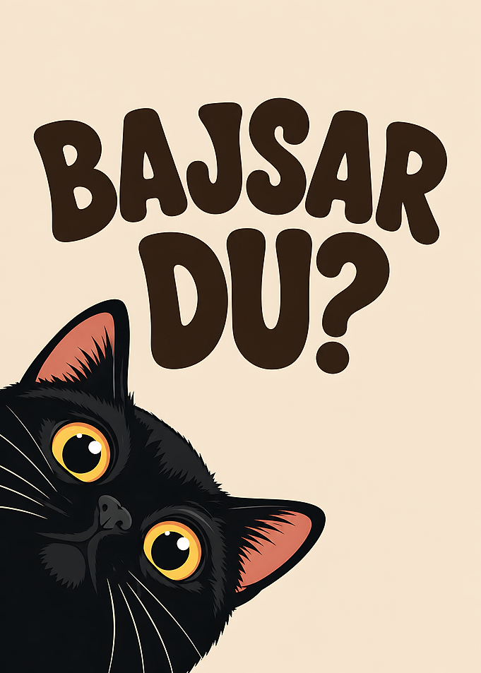 Bajsar Du? Funny Black Cat Bathroom Art