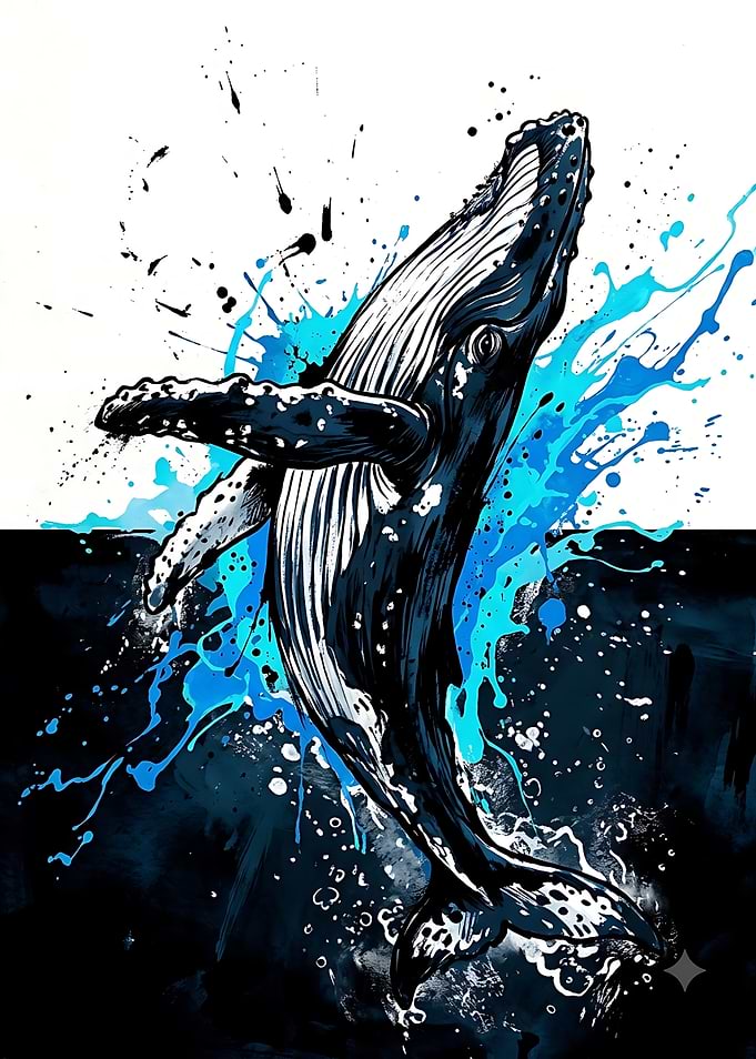 Dynamic Humpback Whale Splashing Art