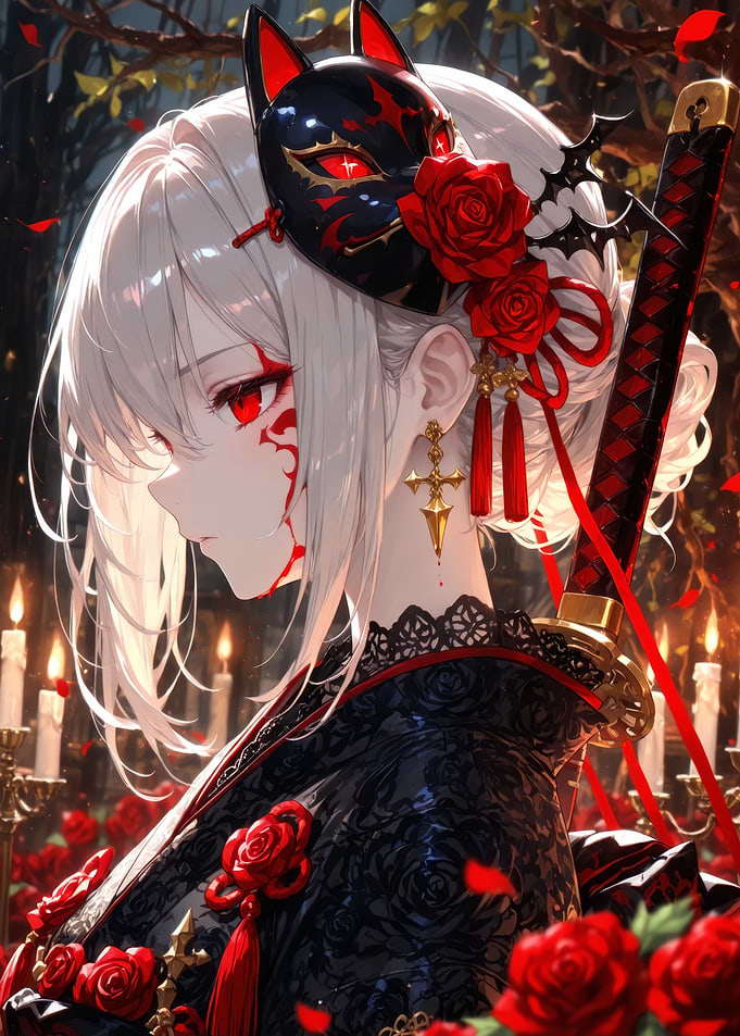 Anime Girl with Kitsune Mask