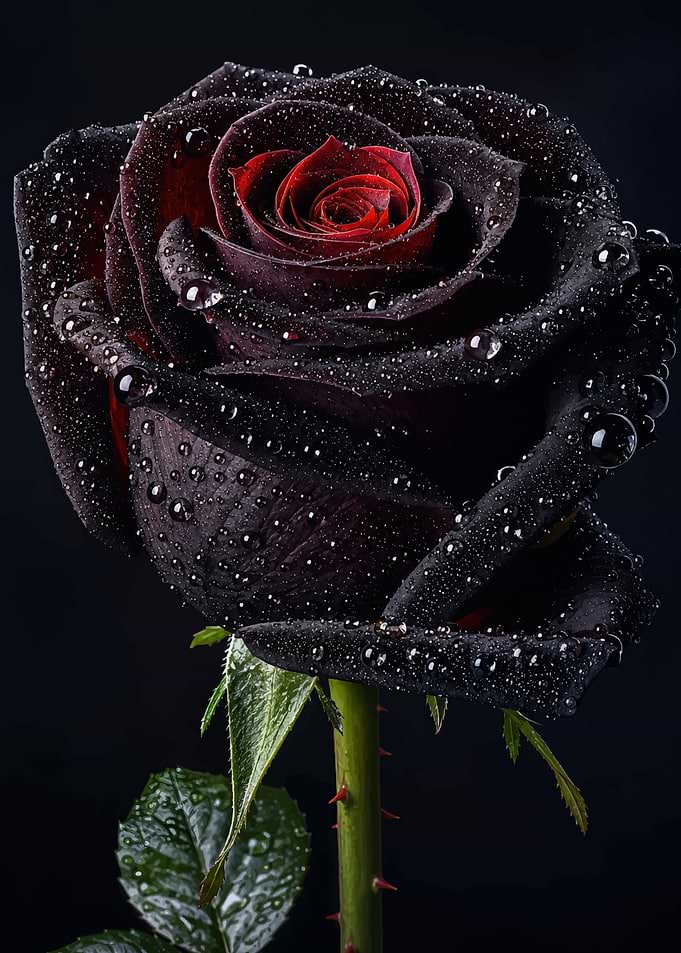 Dark Rose with Water Droplets