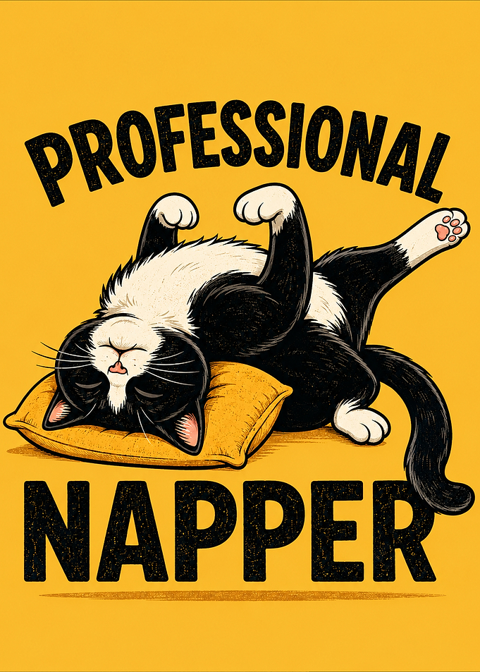 Professional Napper Tuxedo Cat Illustration