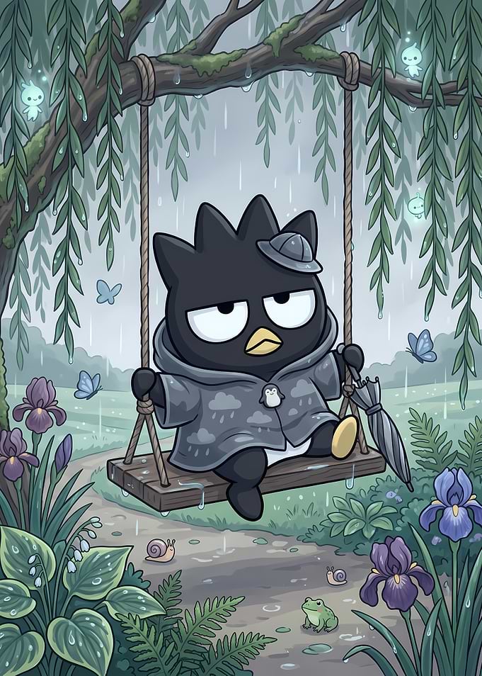 Badtz-Maru on a Rainy Swing