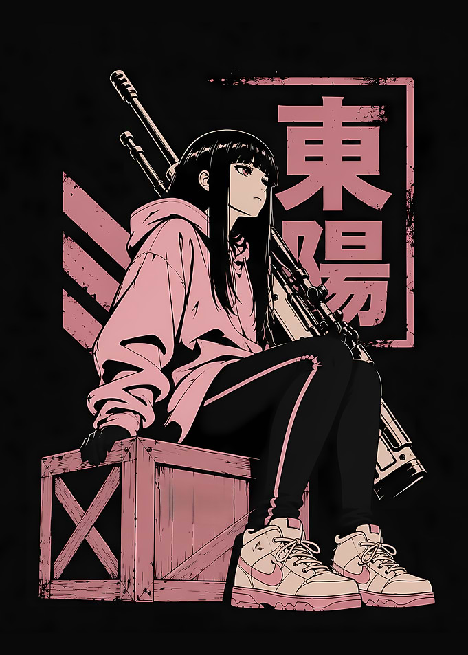 Anime Girl Sniper with Pink Hoodie