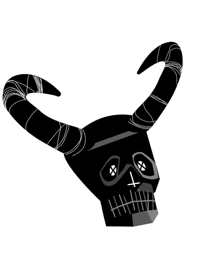Minimalist Black Horned Skull Illustration