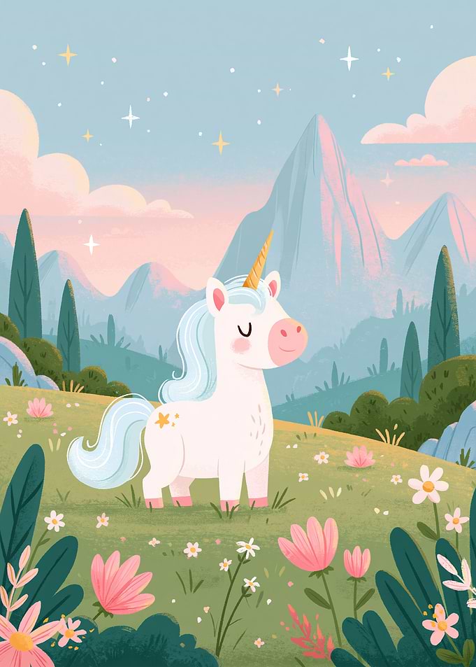 Magical Unicorn in a Flower Meadow