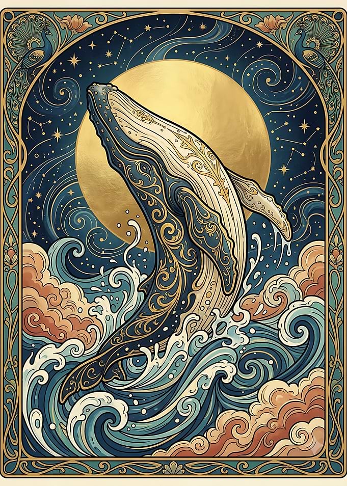 Art Nouveau Humpback Whale Illustration