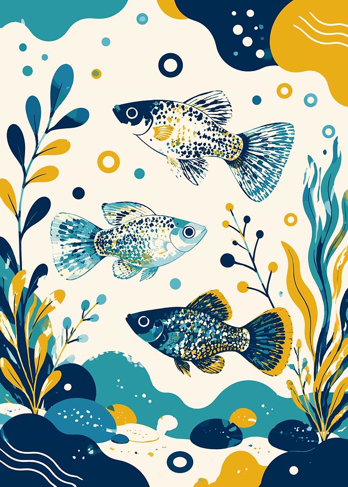 Abstract Underwater Fish Illustration
