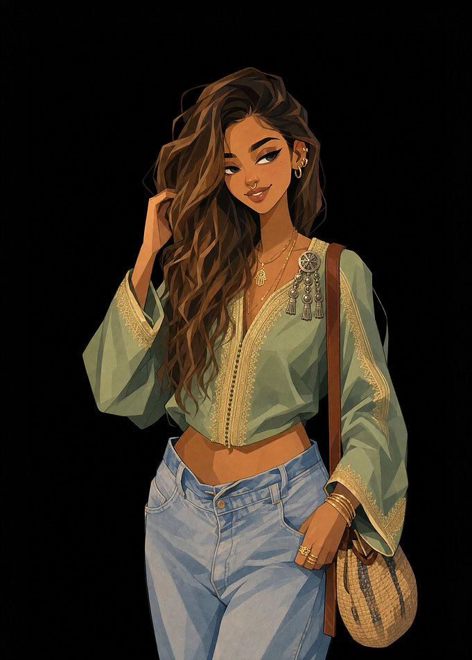 Stylish Woman in Boho Chic Outfit