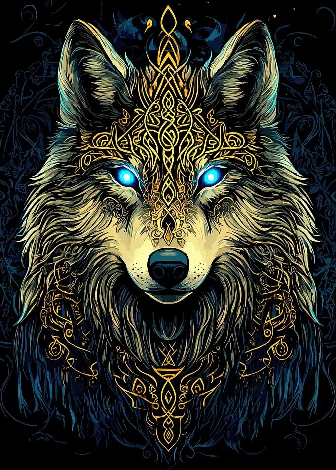 Celtic Knotwork Wolf with Glowing Eyes