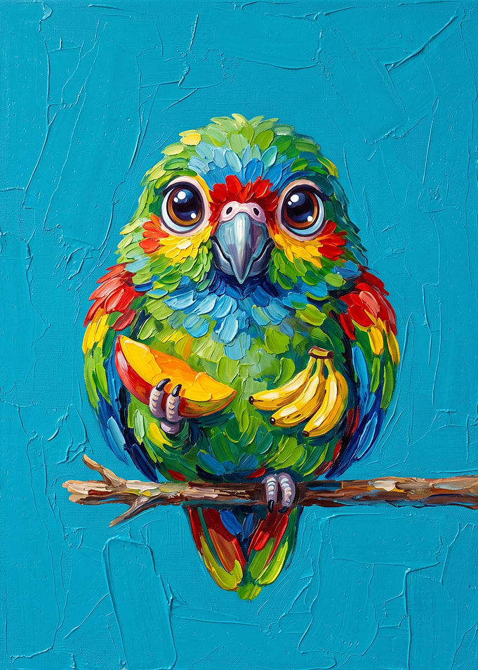 Colorful Parrot Holding Fruit Painting
