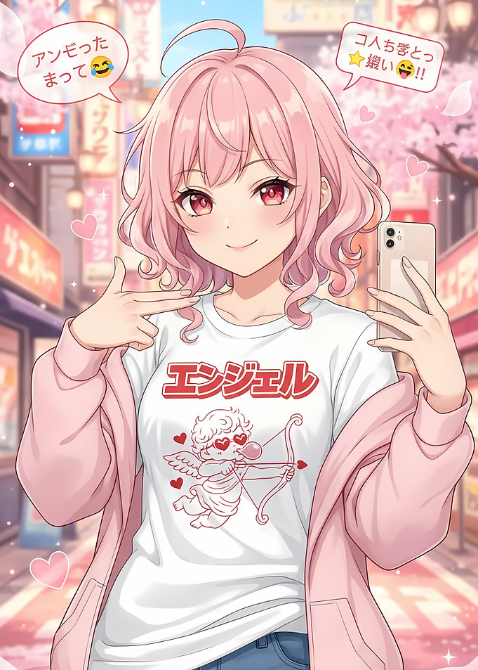 Anime Girl Taking Selfie in Street