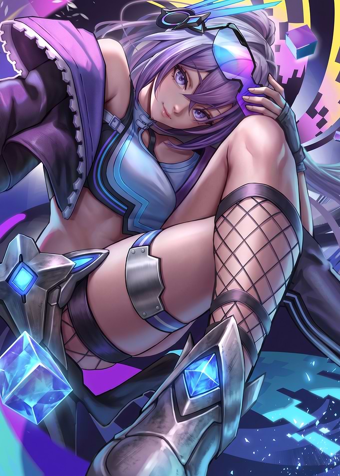 Cyberpunk Anime Girl with Glowing Cubes