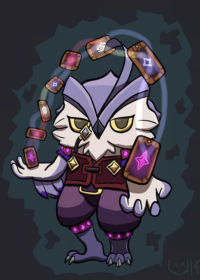Chibi Owl Mage with Floating Cards