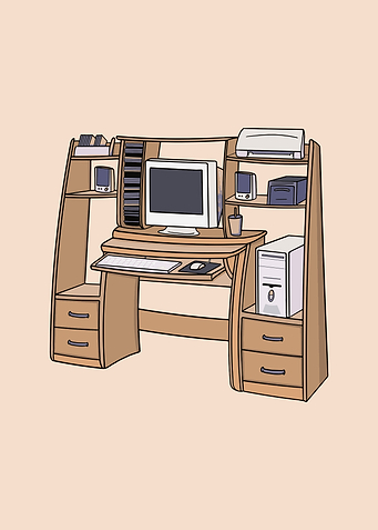 Retro Wooden Computer Desk Illustration