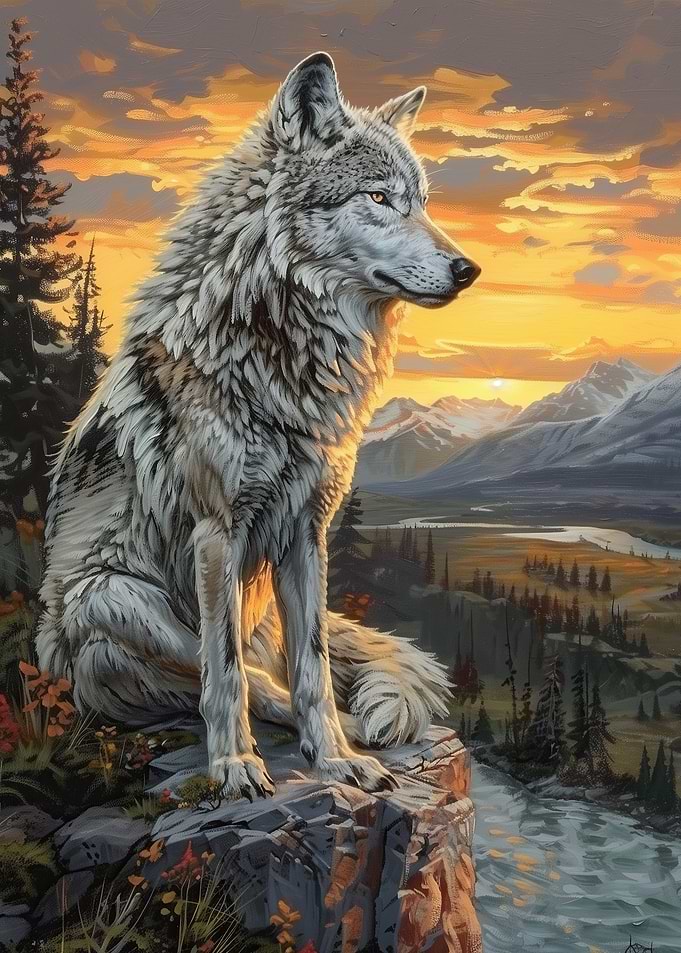 Majestic Wolf at Sunset