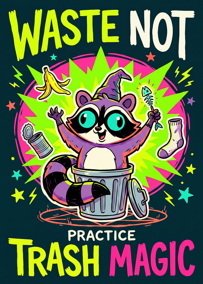 Trash Magic Raccoon Wizard Illustration