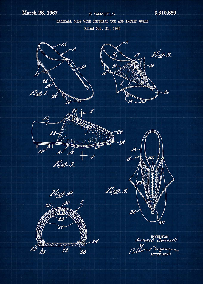 Vintage Baseball Shoe Patent Blueprint