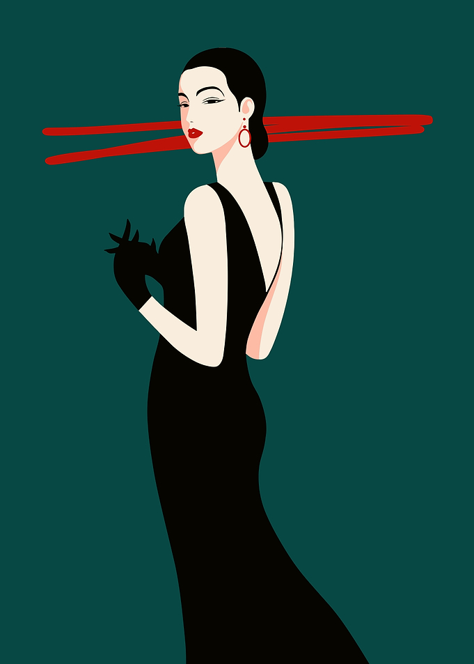 Elegant Woman in Black Dress Illustration
