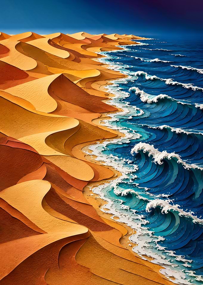 Desert Mirage - Golden Dunes Meeting the Ocean