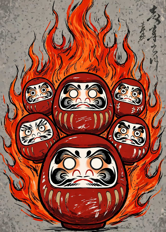 Fiery Daruma Doll Illustration