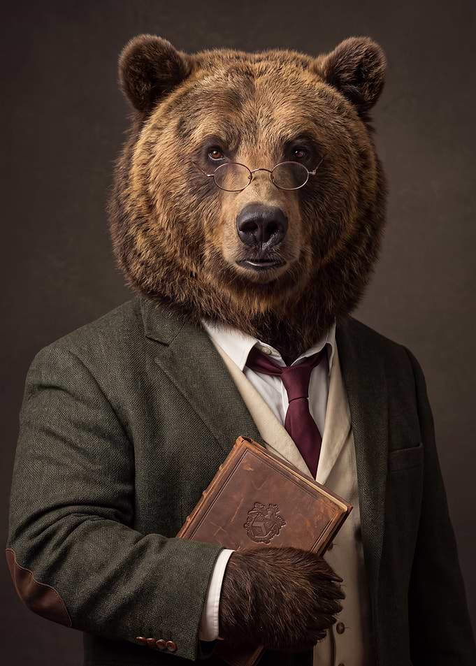 Sophisticated Grizzly Bear Professor Portrait
