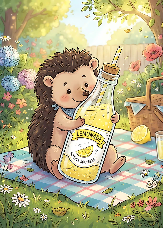 Cute Hedgehog Having a Picnic