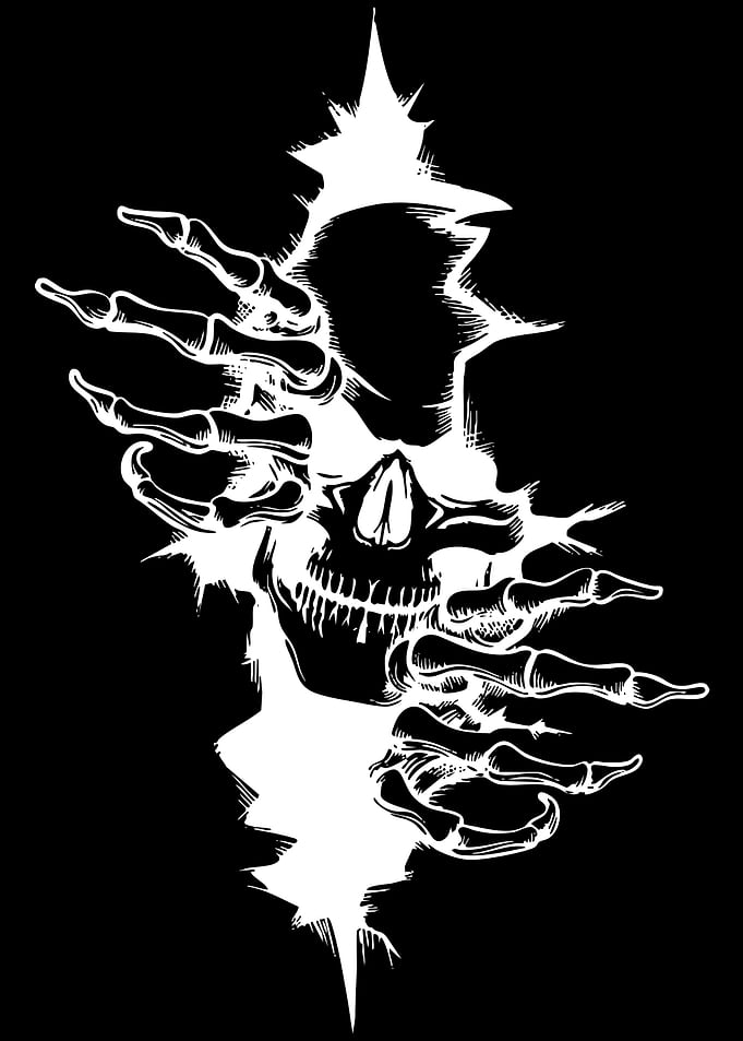 Skeleton Hands Ripping Through Black Background