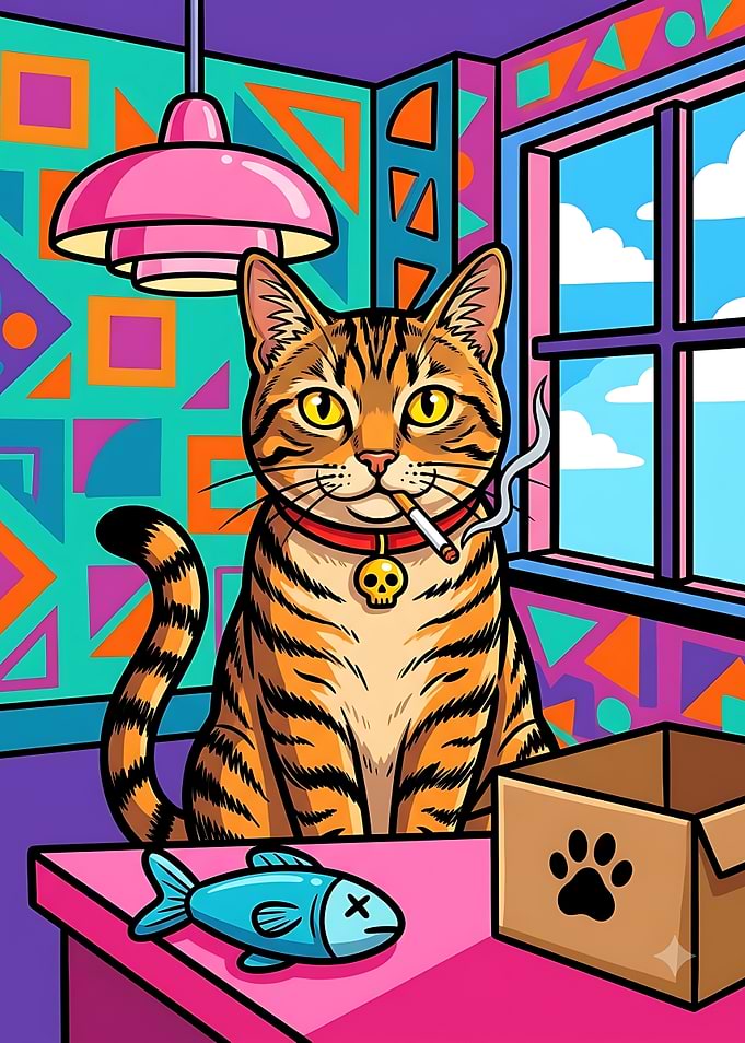 Cool Tabby Cat Pop Art Illustration