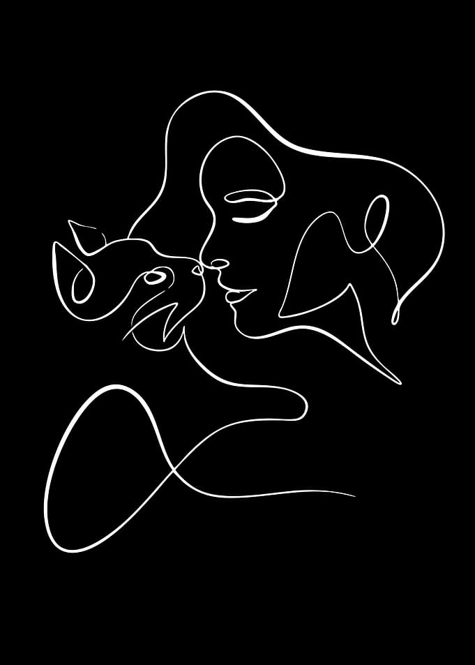 Minimalist Line Art Woman and Cat